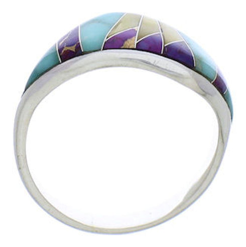 Multicolor Inlay Southwestern Silver Ring Size 7-3/4 EX50486